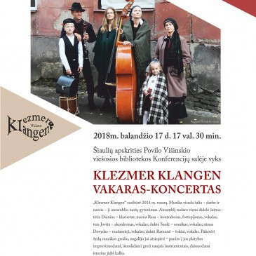 Geros valios fondas kviečia Jus į „Klezmer Klangen“ koncertą Šiauliuose