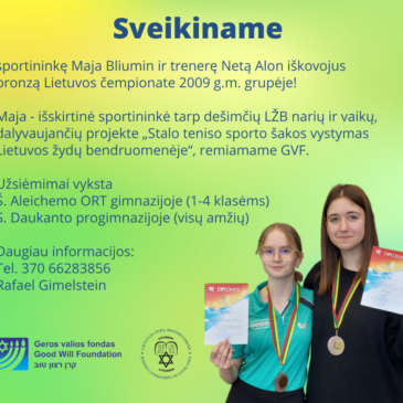Sveikiname jaunąją stalo tenisininkę Mają Bliumin su iškovota bronza Lietuvos čempionate